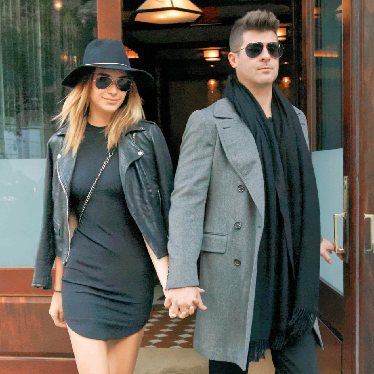 Robin Thicke and His Girlfriend Love Geary Leaving Tribeca Hotel-2