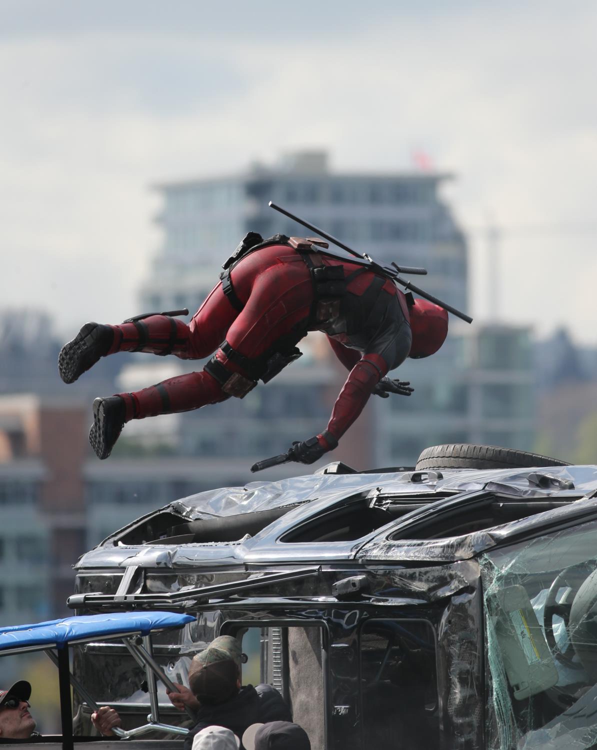 Ryan Reynolds As Deadpool Filming Action Stunt In Vancouver Celeb Donut 